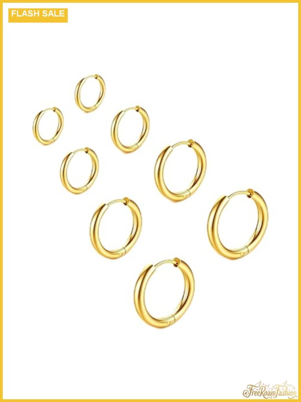 14K Gold Plated Surgical Steel Small Huggie Hoop Earrings Set of 4 Pairs